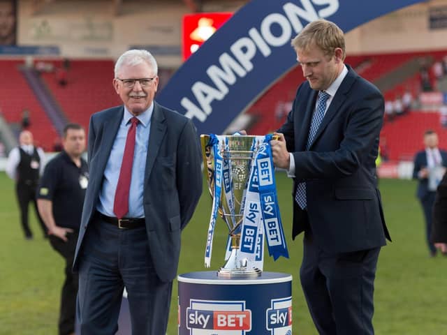 Ian Lenagan handed Latics the League One trophy in his role as EFL chairman