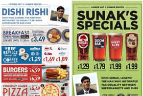 The JD Wetherspoon posters advertising new prices following the decision to cut VAT on food, coffee and soft drinks.