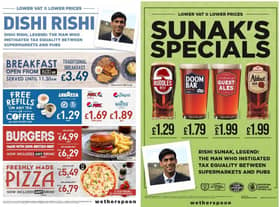 The JD Wetherspoon posters advertising new prices following the decision to cut VAT on food, coffee and soft drinks.