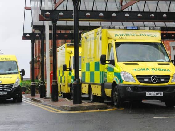 Ambulances outside A&E at Wigan Infirmary