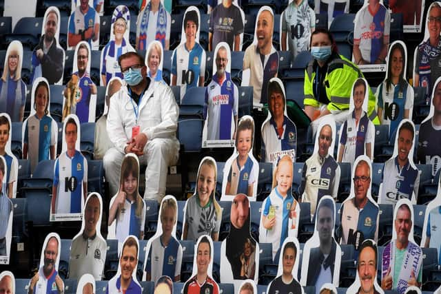 A steward and a safety officer during the Sky Bet Championship match between Blackburn Rovers and Leeds United at Ewood Park (Photo by Ross Kinnaird/Getty Images)