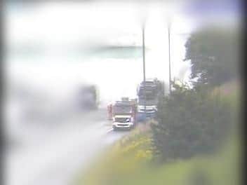 A lorry has caught fire on the northbound M6 near Wigan this morning. Pic: Highways