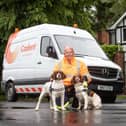 Former police sniffer dogs Midge and Nelly with their handler Steve Foster. The dogs are being used to sniff out problems with Lancashire's gas network