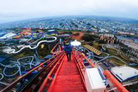 The group used steps to climb the roller coaster