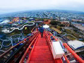 The group used steps to climb the roller coaster