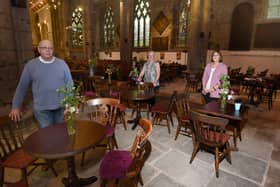 Harry Lees, Helen Foster and Brenda Entwistle inside the church