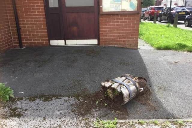 Damage to the planters outside Standish Community Centre