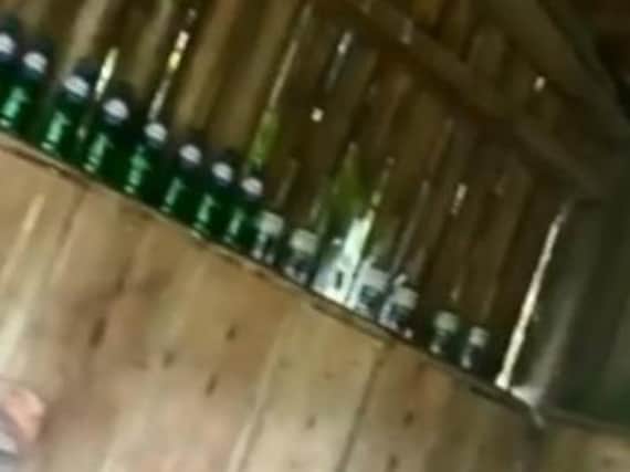 Bottles of beer left at the shelters