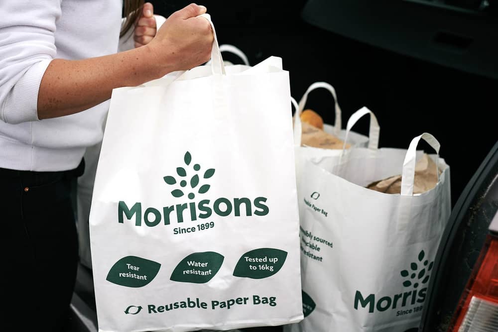 The new sturdy paper bags that supermarket Morrisons is planning to offer at checkouts, as it looks to ditch all its plastic "bags for life".