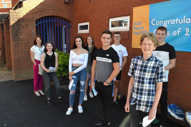 Lowton CE High School students with acting headteacher Heather Clare (Students from L-R - Lucy Hardman, Molly Bullough, Lilly Gregory, Alex Moorhouse, Jack Murden and Zach Moorhouse)