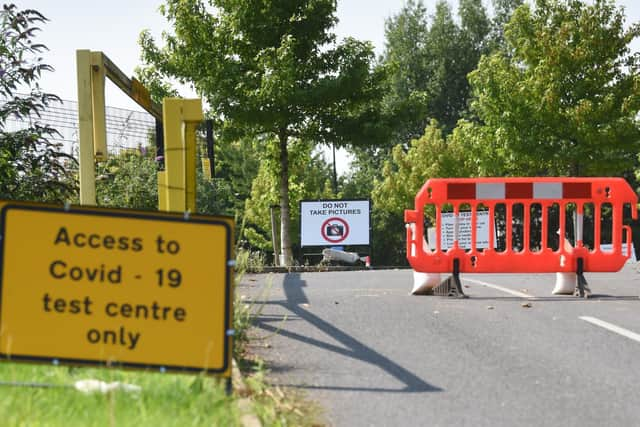 The entrance to a coronavirus test centre in Wigan