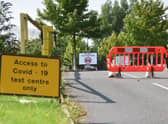 The entrance to a coronavirus test centre in Wigan