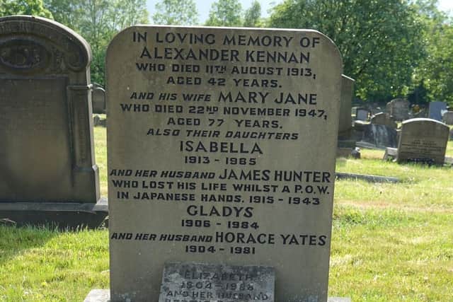 The gravestone commemorating Sgt James Hunter