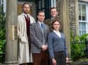The stars of Channel 5's new version of All Creatures Great and Small. Clockwise from top left: Siegfried Farnon (Samuel West); Tristan Farnon (Callum Woodhouse); Mrs Hall (Anna Madeley) James Herriot (Nicholas Ralph)