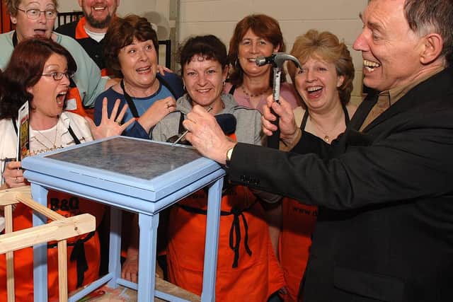 Rodney shows how not to do it during a visit to the B&Q Warehouse Ladies DIY Club in Wigan