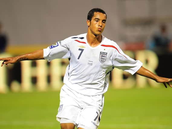 Theo Walcott celebrates scoring his hat-trick during the World Cup Qualifying Group Six match at the Stadion Maksimirl, Zagreb, Croatia