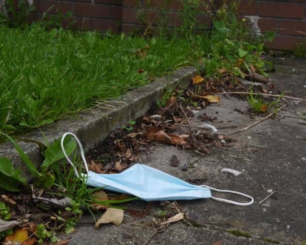 A discarded face mask in Wigan