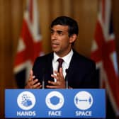 Chancellor of the Exchequer Rishi Sunak during a virtual news conference in Downing Street