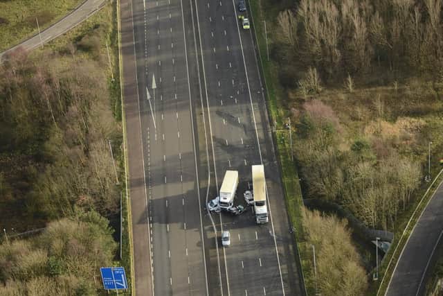An aerial view of the fatal collision on the M58