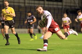 Jackson Hastings goes over for Wigan's first try