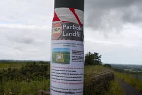 A sign objecting to the landfill scheme on Parbold Hill