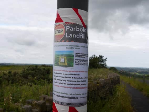 A sign objecting to the landfill scheme on Parbold Hill