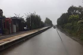 The railway line flooded at Parbold. Photo: Network Rail