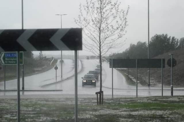 Bad weather tests the new A49 link road. Picture by reader Brian King