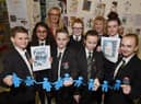 Pupils and staff at Bedford High School with Jean Hensey-Reynard