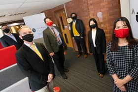 (L-R) UCLan representatives David Leemington, Dr Ed Griffith, Daniel Waller, Professor Niki Alsford, Dr Sojin Lim, and Dr Hye-Young Park at the official opening of the Sejong Institute on the university’s Preston campus.