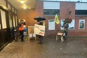 XR Wigan demonstrators outside Wigan North Western station