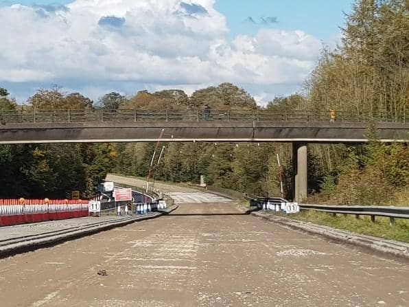 A590 reconstruction and resurfacing project between the M6 and Brettargh Holt in Cumbria with the eastbound carriageway shown ready for resurfacing