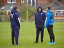Matt Palmer has a chat with John Sheridan and Gregor Rioch at Christopher Park