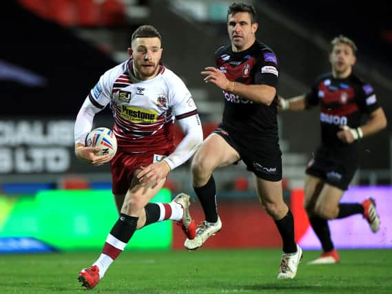 Jackson Hastings scored one of Wigan's 10 tries