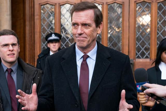 Hugh Laurie stars as scheming MP Peter Laurence in BBC drama Roadkill