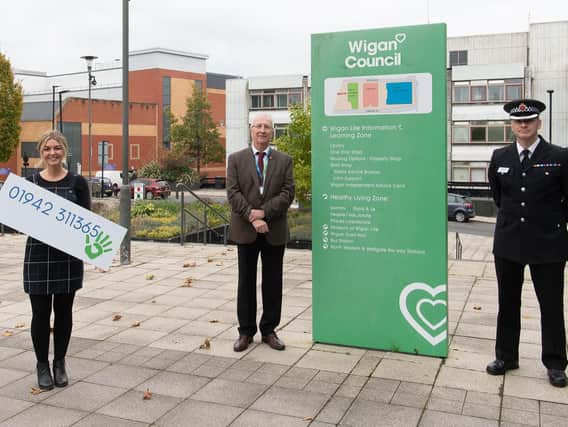 From the left: Gemma Braithwaite, DIAS chief officer, Coun David Molyneux, Leader of Wigan Council and Glenn Jones, North West Cluster Territorial Superintendent (GMP).