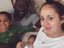 Joshua and Rebecca with sons Joshua, four, and newborn Theo