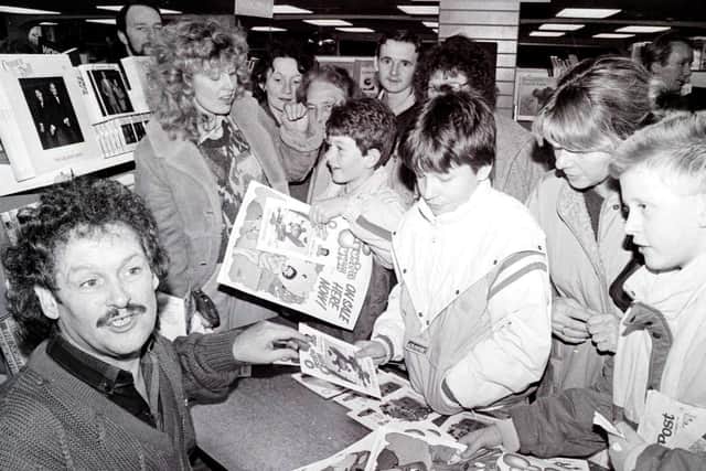 Bobby Ball visits Smith's book shop in Wigan in 1988