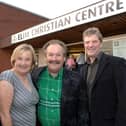 Bobby Ball at Elin Christian Centre, on Greenough Street, Wigan, in 2006 with centre manager Barbera Ward, Helen Woods and the Reverend Phil Wood