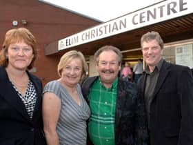 Bobby Ball at Elin Christian Centre, on Greenough Street, Wigan, in 2006 with centre manager Barbera Ward, Helen Woods and the Reverend Phil Wood