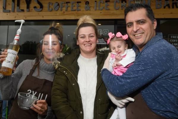 Yasmine Sobeih, left, and Ahmed Esfandiary-Bilvee, right, with Lily-Mae and her mum Sally Hesketh, centre.