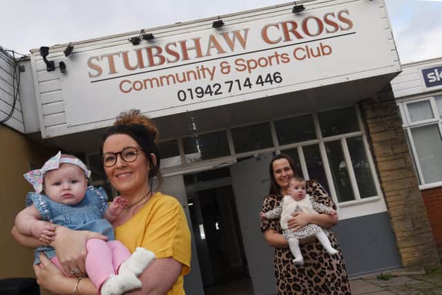 Sian Garner with six-month-old Olivia and Kimberley Bordeur with five-month-old daughter Charlotte