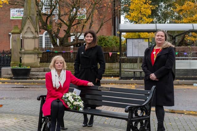 Coun Nazia Rehman (pictured back left) and Coun Joanne Marshall (back right) with Valerie Aspinall sitting on the bench