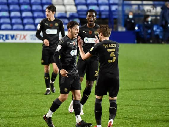 Harry McHugh celebrates his maiden goal at Tranmere