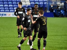 Harry McHugh celebrates his maiden goal at Tranmere