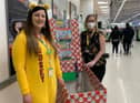 Charlene Frodsham, community champion at Asda in Newtown, and Maureen Holcroft, from Daffodils Dreams, at the supermarket collection point