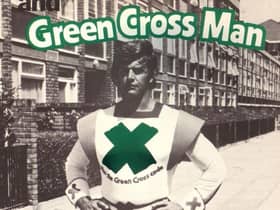 English actor Dave Prowse as the Green Cross Man for a road safety campaign aimed at children promoting 'The Green Cross Code' in the 1970s.