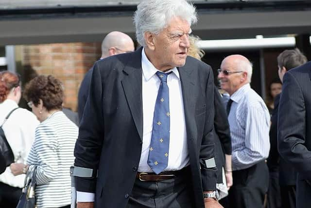 Actor David Prowse MBE attending the funeral service of Star Wars actor Kenny Baker on August 24, 2016 in Lytham St Annes