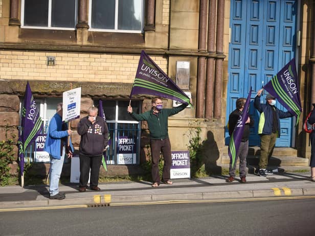 A picket line during the industrial dispute