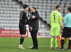 Leam Richardson congratulates matchwinner Kyle Joseph at Sunderland